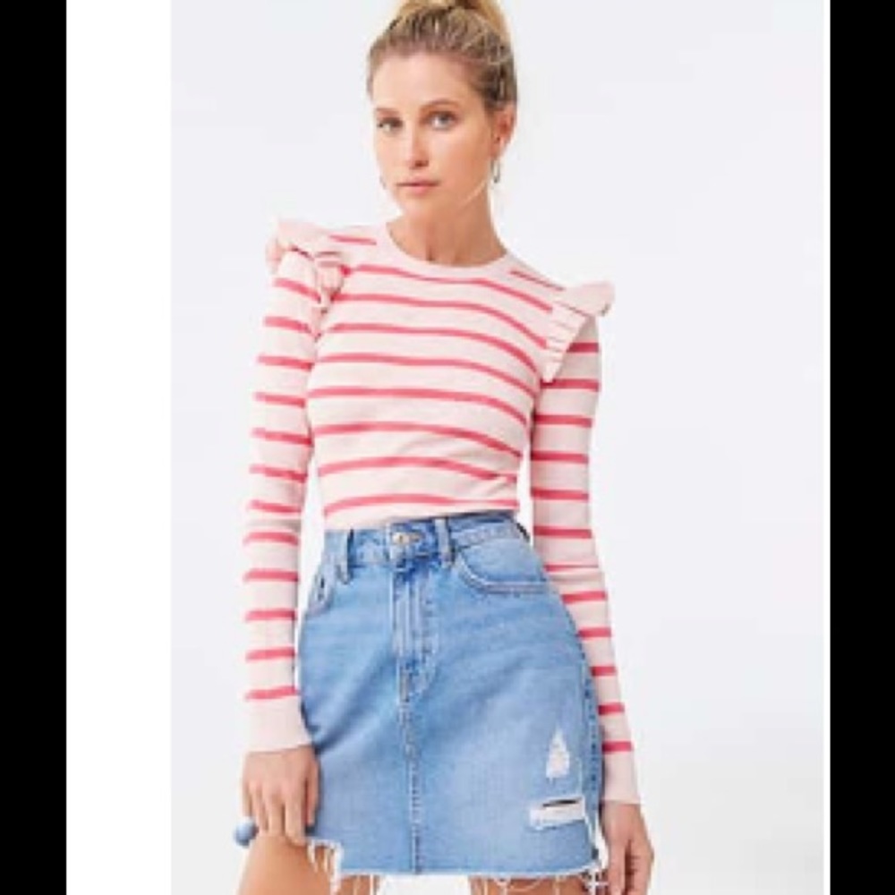Forever 21 Pink striped Ruffle sleeve shirt top